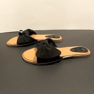 NWT Musse & Cloud Anthropologie Women Boho Black Suede Bow Slide Slip On Sandals